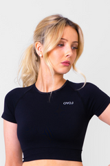 Nova Short Sleeve Crop Top Black