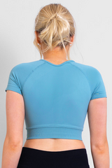 Nova Short Sleeve Crop Top Mint Blue